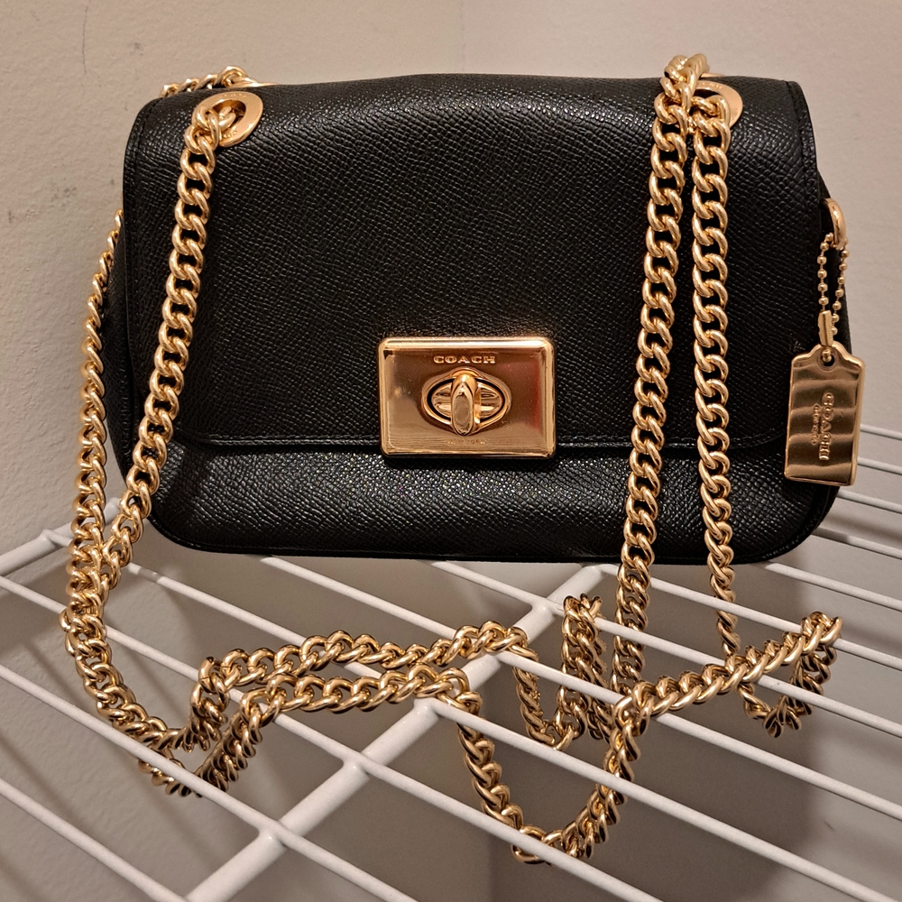 Coach Black Leather Chain Shoulder Bag